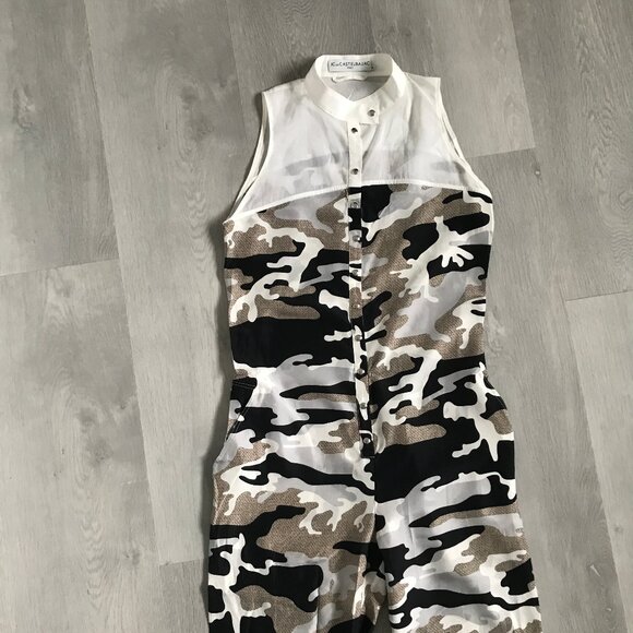 JC SE CASTELBAJAC PARIS SILK JUMPSUIT CAMO BLACK WHITE BROWN 36 - Picture 10 of 11